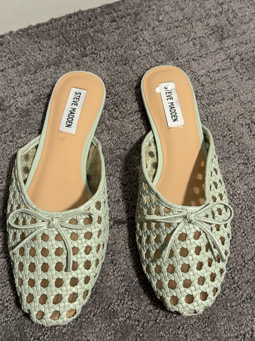 Steve Madden Mint Green Woven Slip-On Mules